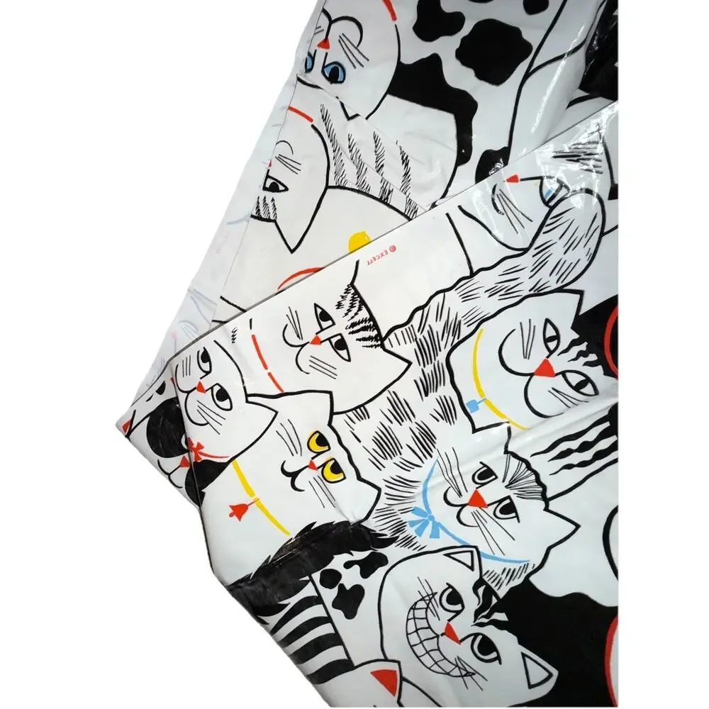 Vintage Fun & Unique Cat Shower Curtain Plastic Kitten Print White Black Pattern
